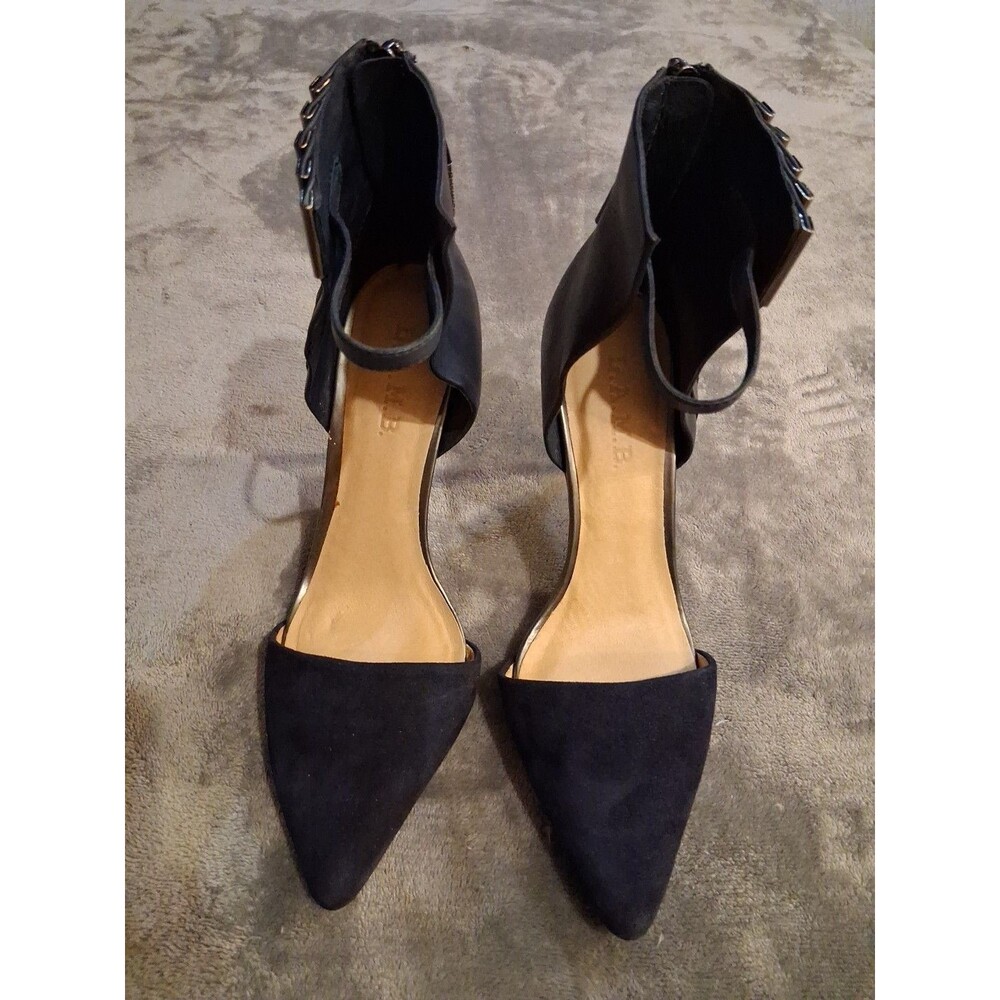 L.A.M.B. Gwen Stefani Leather Suede Stiletto Heels Ankle Strap Size 8 M Blue